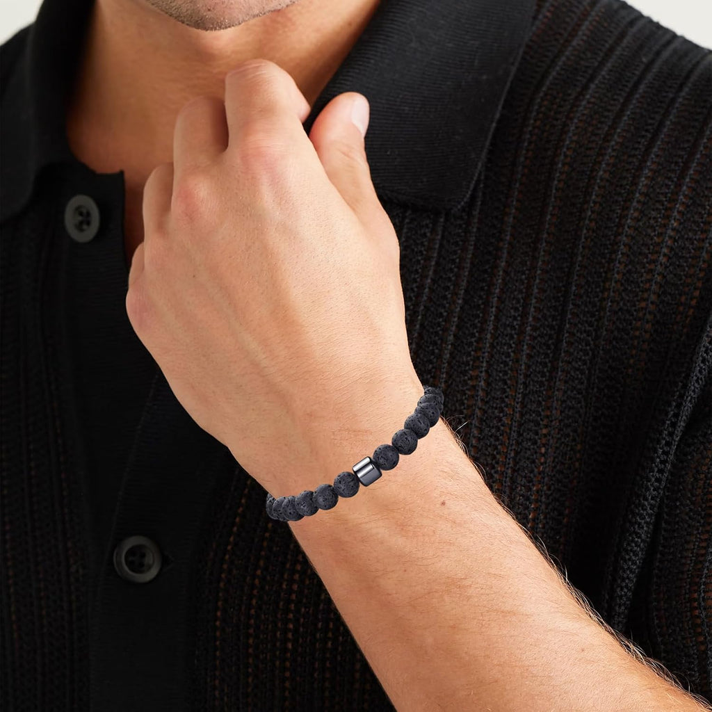 Tiger Eye Bracelet For Men 8MM Natural Stone Stretch Adjustable Black Crystal Beaded Bracelet for Men Women Gifts