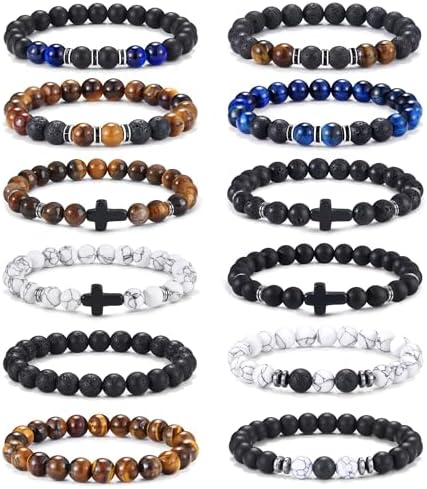 12PCS Beaded Bracelets for Men 8MM