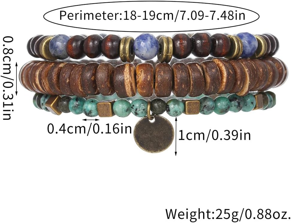 Puka Shell Bracelet for Men Wooden Bracelets Turquoise Stack Beaded Minimalist Trendy Jewelry for Friend Gift