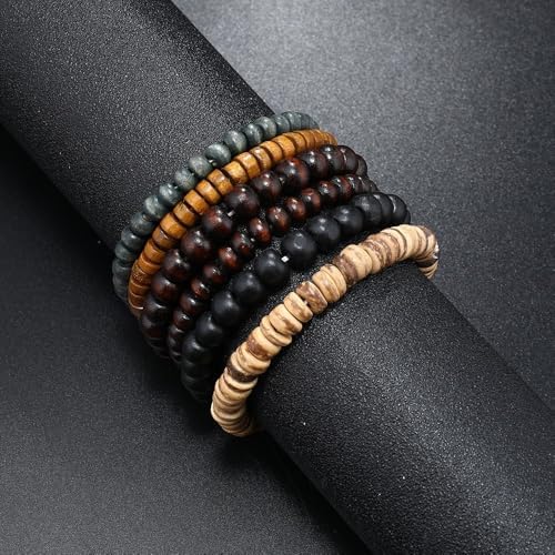 Multilayer Wooden Beaded Bracelet for Men and Women, Handmade Elastic Bracelet