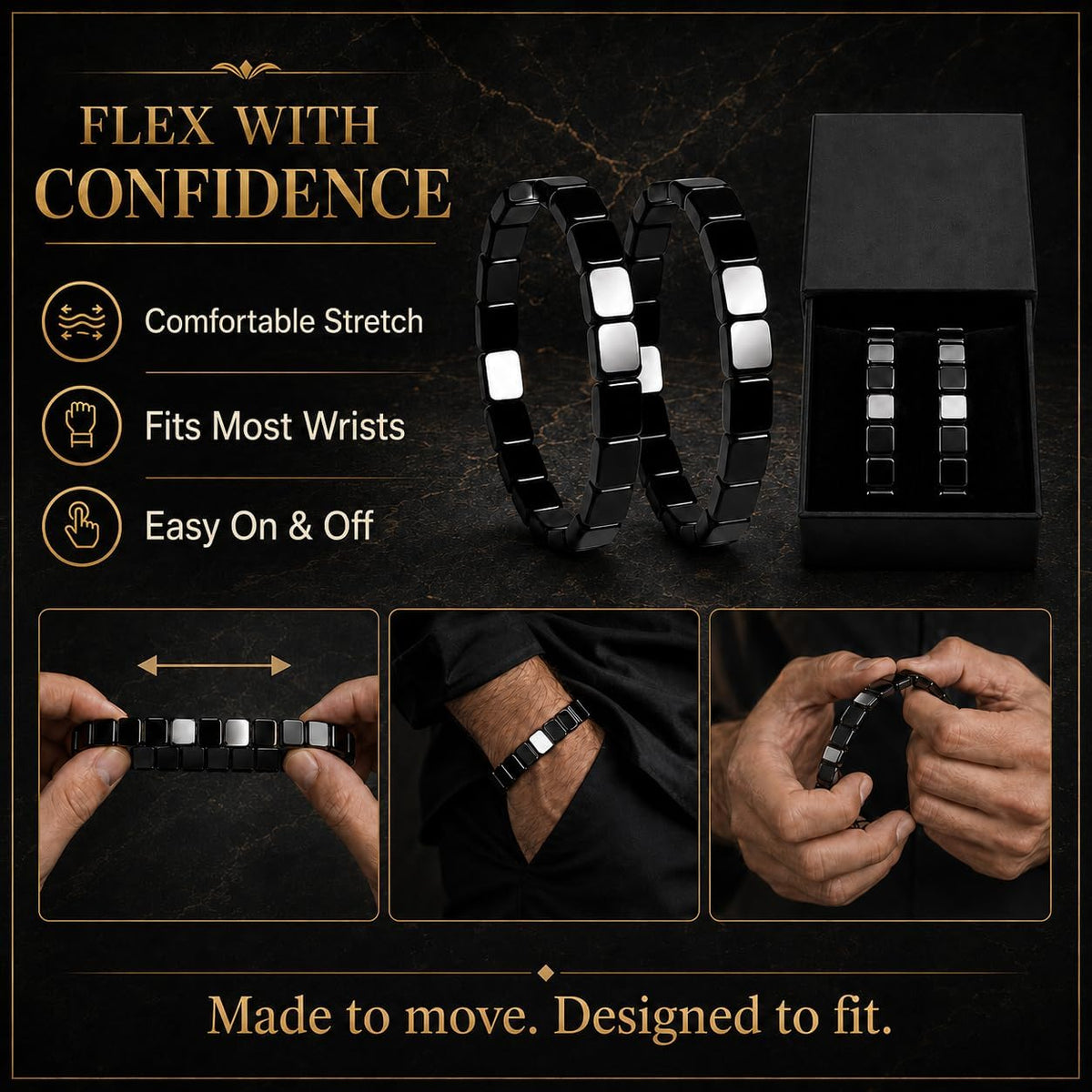 2Pcs Hematite Bracelet For Men, Reclaim Your Edge & Confidence Natural Hematite Beaded Stretch Bracelet