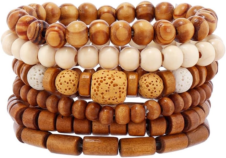 Multilayer Wooden Beaded Bracelet for Men and Women, Handmade Elastic Bracelet
