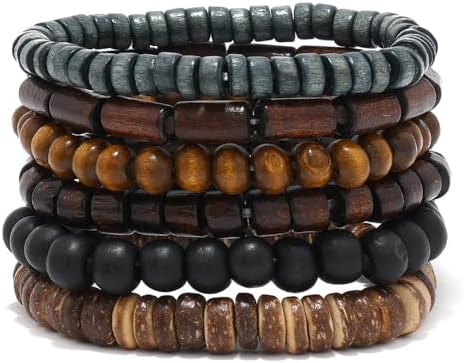 Multilayer Wooden Beaded Bracelet for Men and Women, Handmade Elastic Bracelet