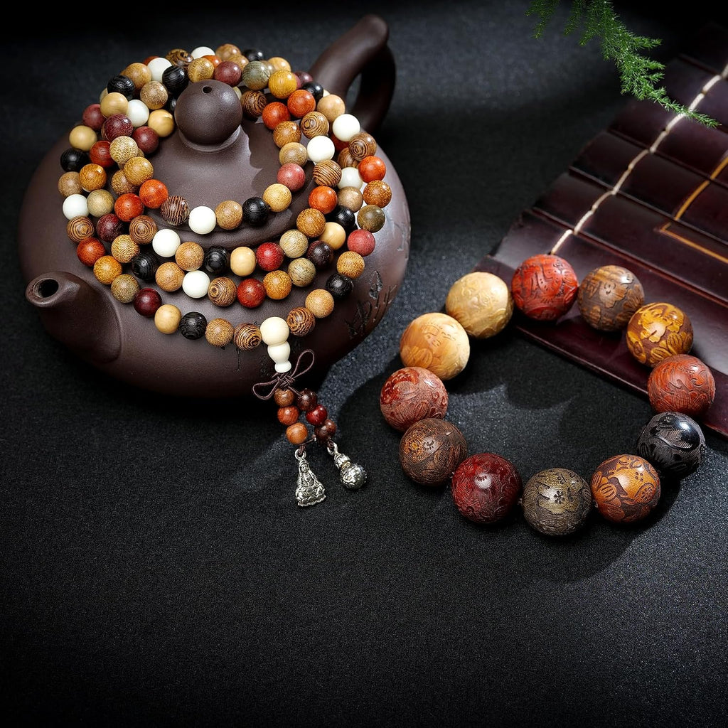 Handcrafted Wooden Bead Bracelet, Multi-Color Prayer Bracelet, 1 Piece