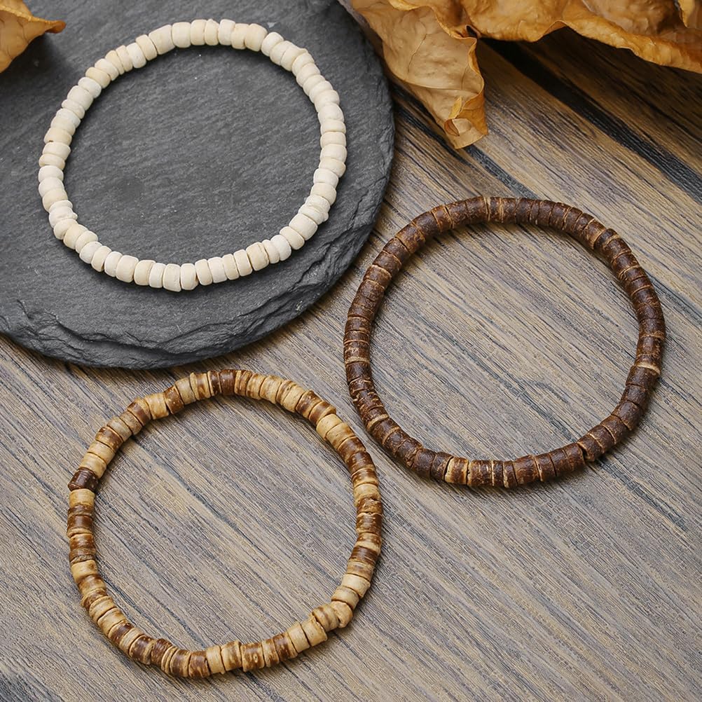 Puka Shell Bracelet for Men Wooden Bracelets Turquoise Stack Beaded Minimalist Trendy Jewelry for Friend Gift