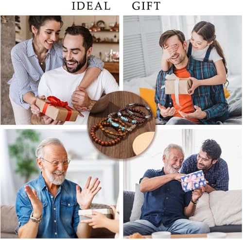 41/44 PCS Wooden Beaded Bracelets for Men, Larger Size Adjustable Punk Braided Wooden Bracelet, Bulk Wood Bangles Wristbands