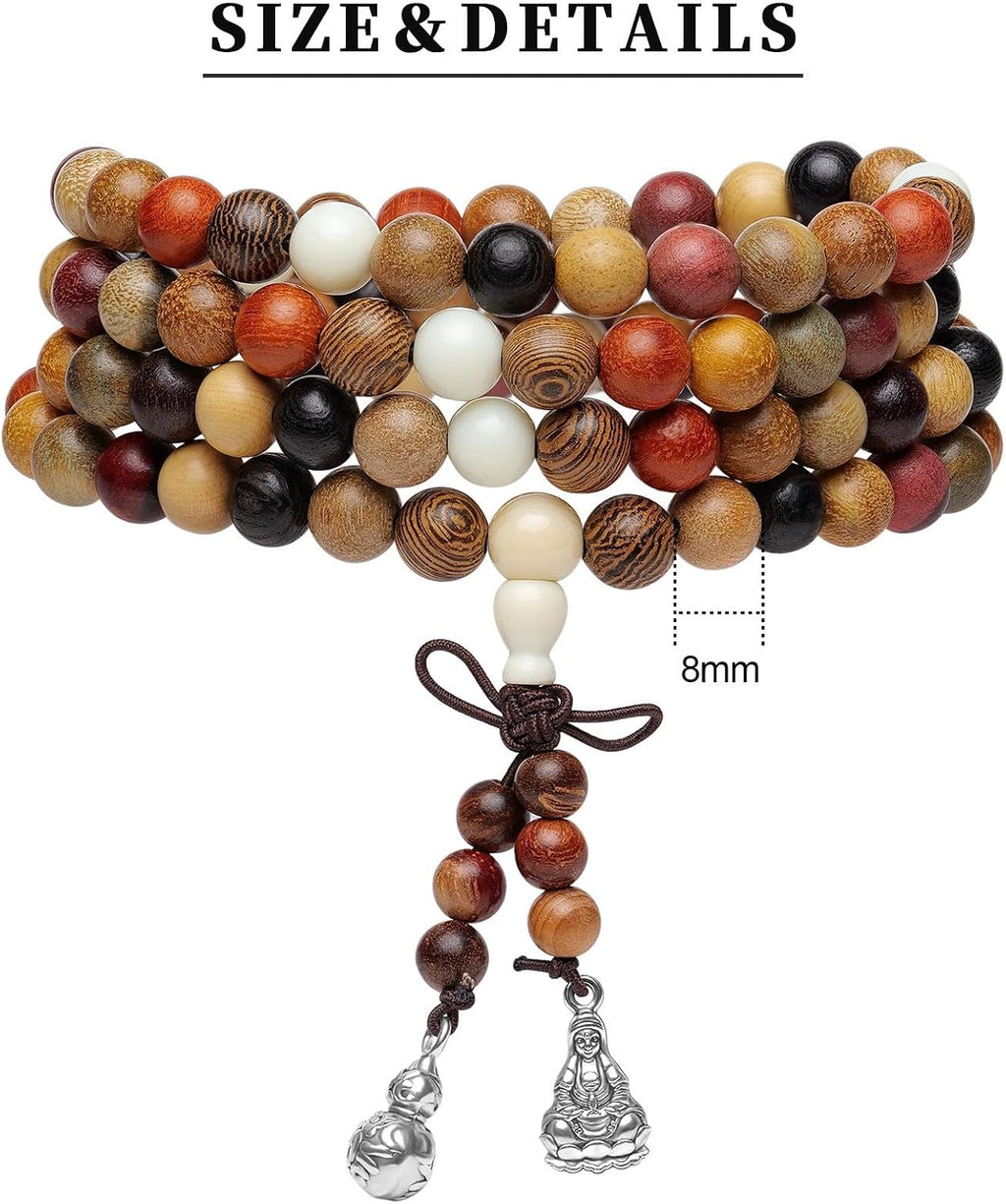Handcrafted Wooden Bead Bracelet, Multi-Color Prayer Bracelet, 1 Piece