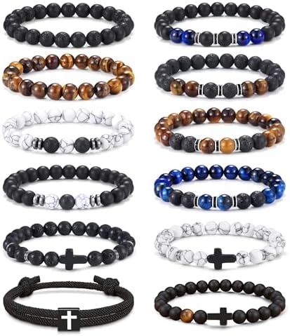 12PCS Beaded Bracelets for Men 8MM