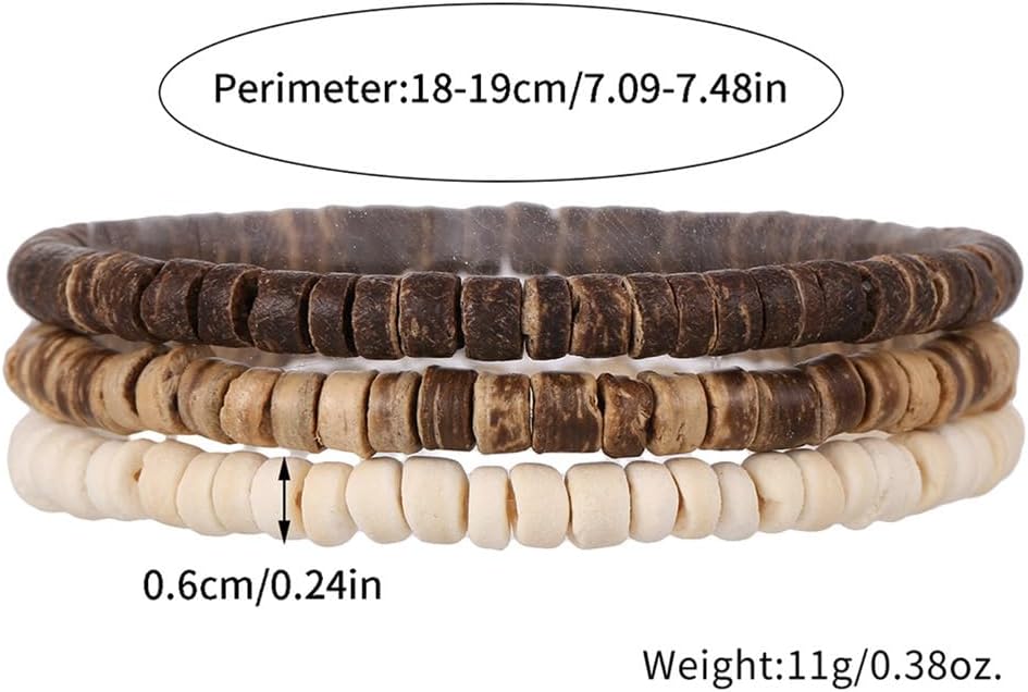 Puka Shell Bracelet for Men Wooden Bracelets Turquoise Stack Beaded Minimalist Trendy Jewelry for Friend Gift