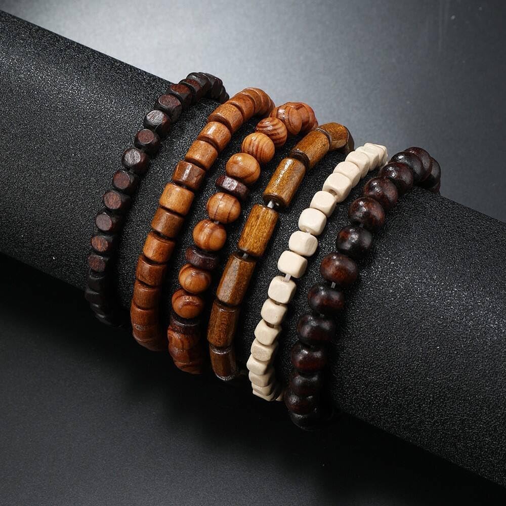 Multilayer Wooden Beaded Bracelet for Men and Women, Handmade Elastic Bracelet