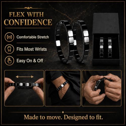 2Pcs Hematite Bracelet For Men, Reclaim Your Edge & Confidence Natural Hematite Beaded Stretch Bracelet