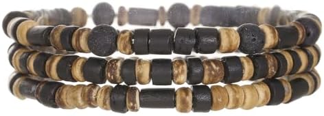 Puka Shell Bracelet for Men Wooden Bracelets Turquoise Stack Beaded Minimalist Trendy Jewelry for Friend Gift