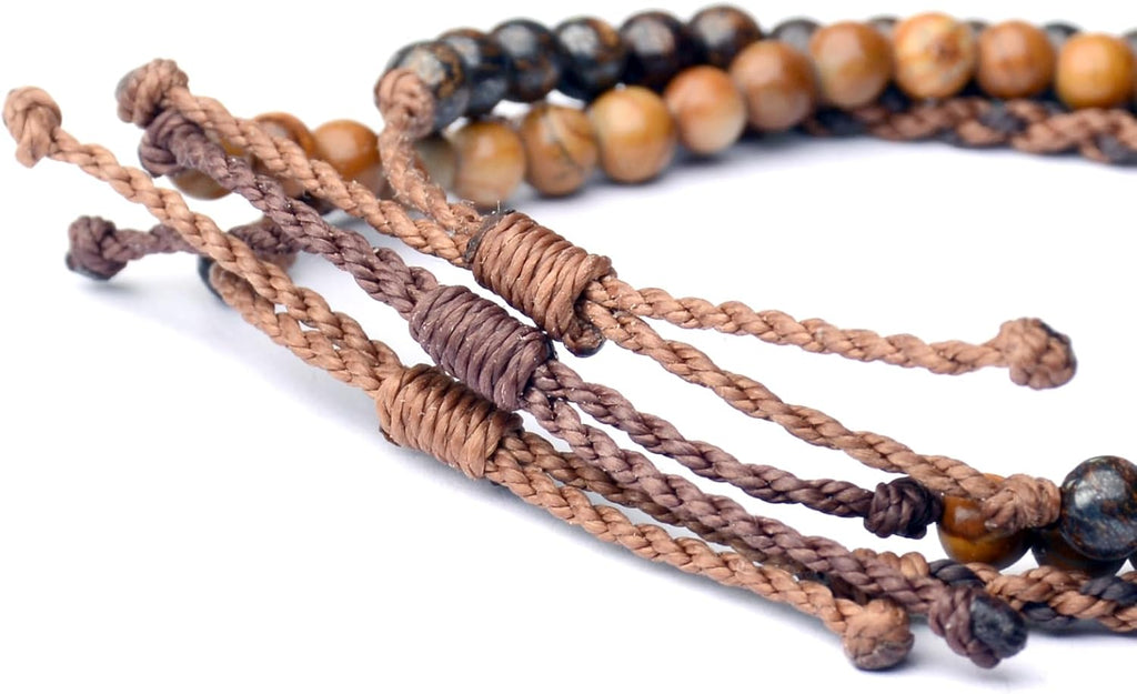 3 Pcs Handmade Natural Gemstone Beaded Bracelet, Adjustable Waterproof Rope Bracelet Set