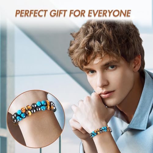 Tiger Eye Bracelets for Men Women, Triple Protection Bracelet