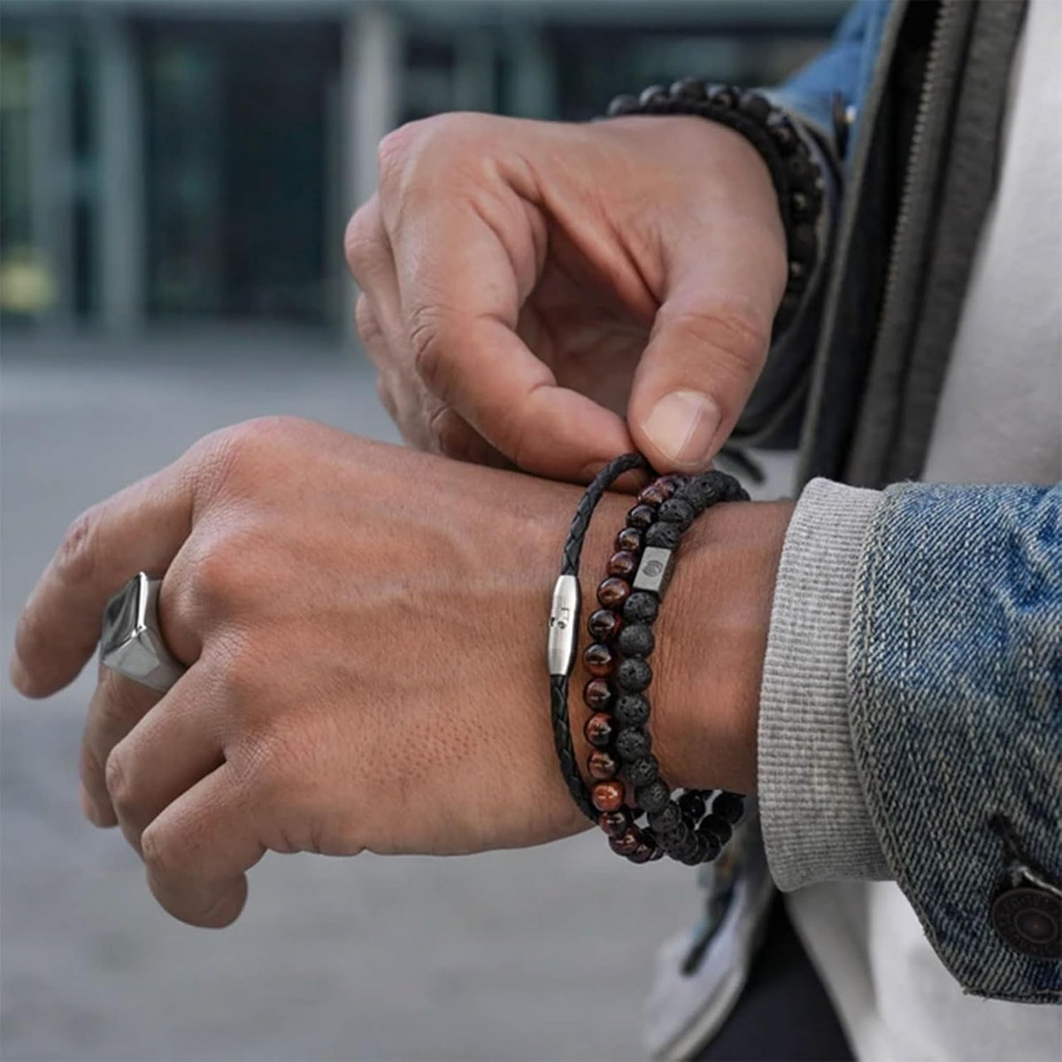 Tiger Eye Bracelet For Men 8MM Natural Stone Stretch Adjustable Black Crystal Beaded Bracelet for Men Women Gifts