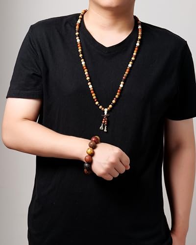 Handcrafted Wooden Bead Bracelet in Mixed Natural Wood Colors, Prayer Bracelet for Men or Women, 1 Piece