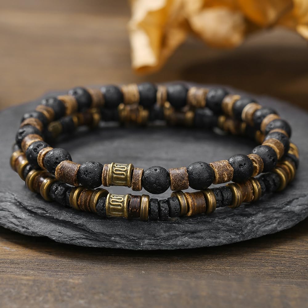 Puka Shell Bracelet for Men Wooden Bracelets Turquoise Stack Beaded Minimalist Trendy Jewelry for Friend Gift