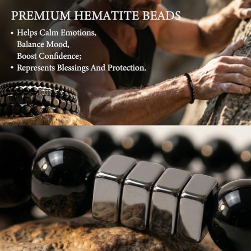 Men’s Hematite Bracelet Set Boho Multi - Tiger Eye/Matte Agate/Lava Rock Gifts for Birthday/Anniversary/Christmas