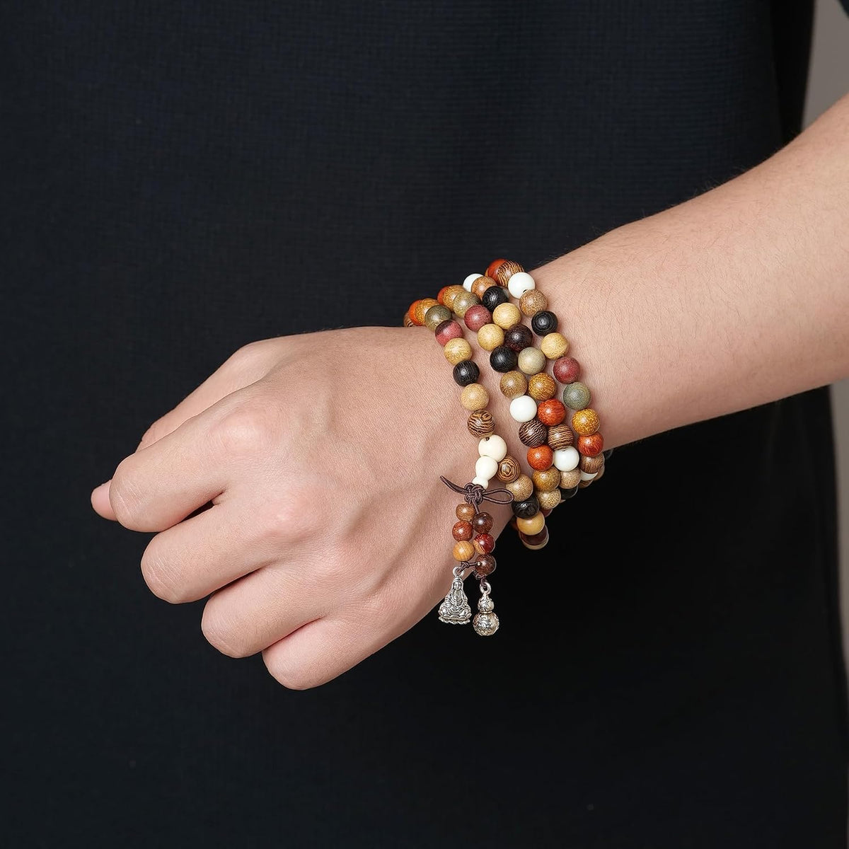 Handcrafted Wooden Bead Bracelet in Mixed Natural Wood Colors, Prayer Bracelet for Men or Women, 1 Piece