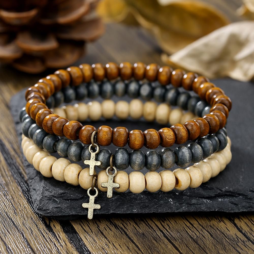 Puka Shell Bracelet for Men Wooden Bracelets Turquoise Stack Beaded Minimalist Trendy Jewelry for Friend Gift