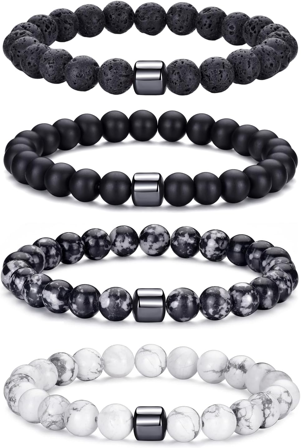 Tiger Eye Bracelet For Men 8MM Natural Stone Stretch Adjustable Black Crystal Beaded Bracelet for Men Women Gifts