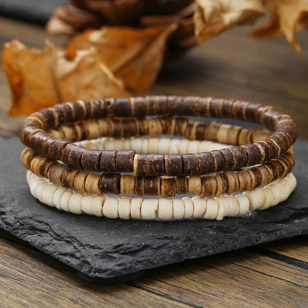 Puka Shell Bracelet for Men Wooden Bracelets Turquoise Stack Beaded Minimalist Trendy Jewelry for Friend Gift