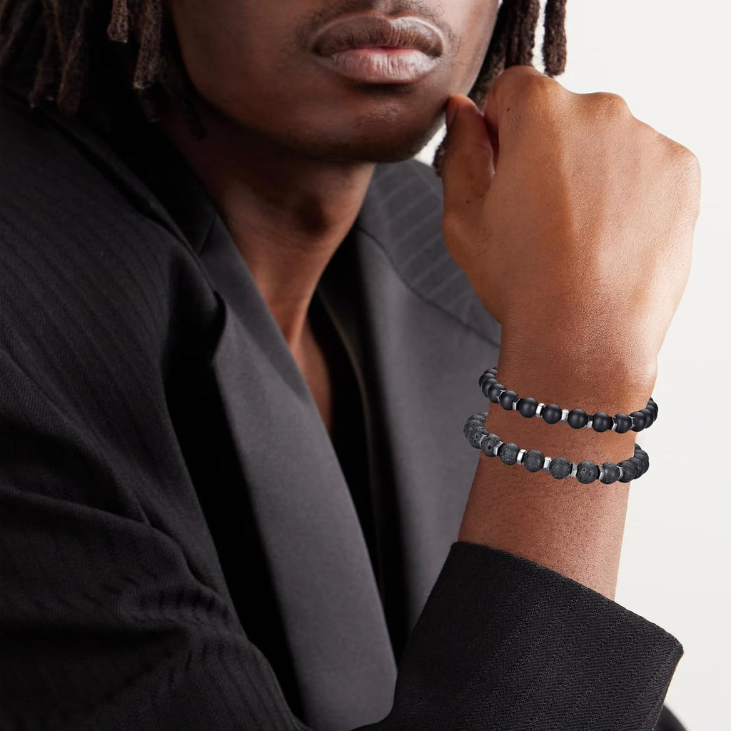 Tiger Eye Bracelet For Men 8MM Natural Stone Stretch Adjustable Black Crystal Beaded Bracelet for Men Women Gifts