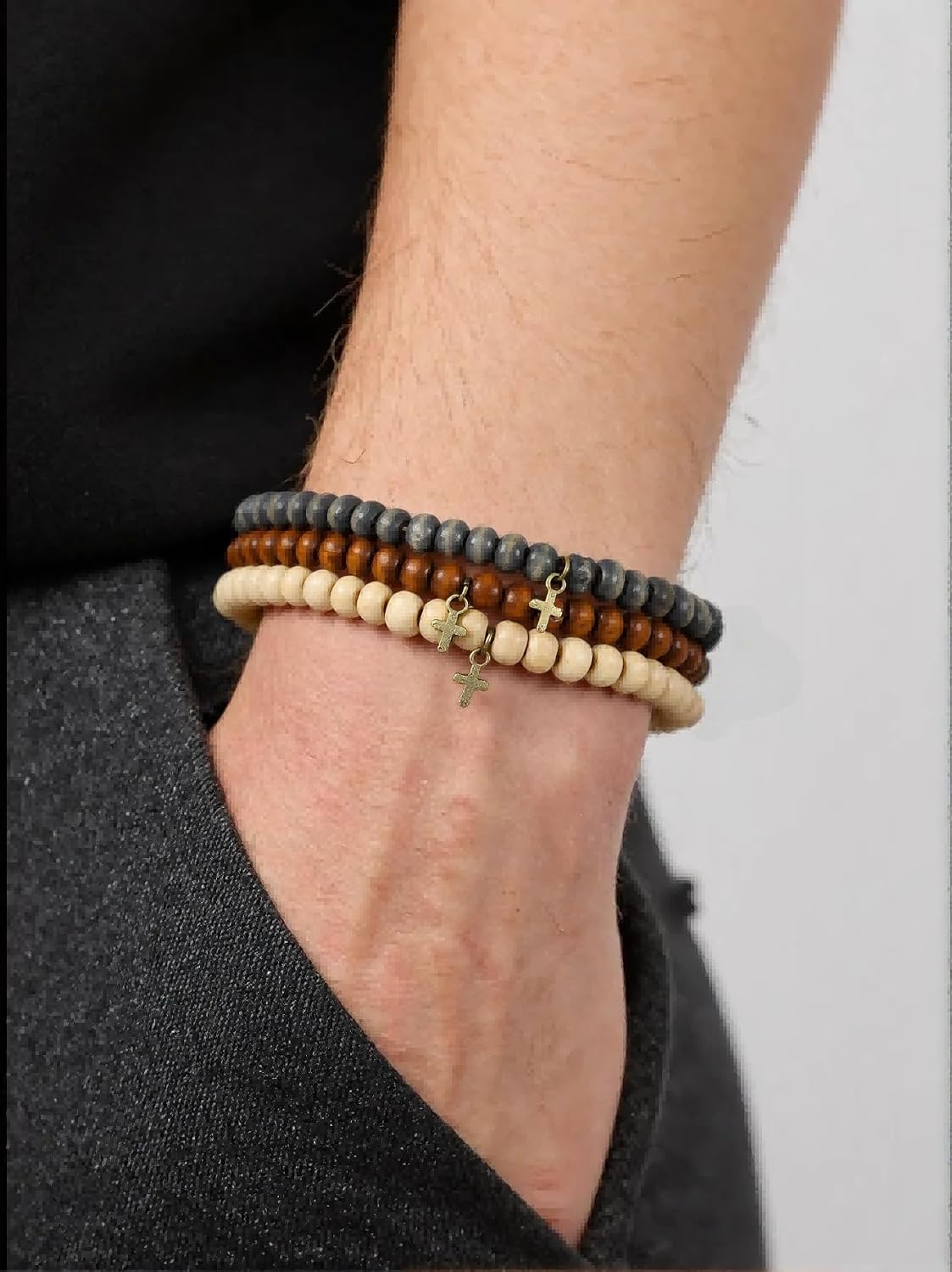 Puka Shell Bracelet for Men Wooden Bracelets Turquoise Stack Beaded Minimalist Trendy Jewelry for Friend Gift