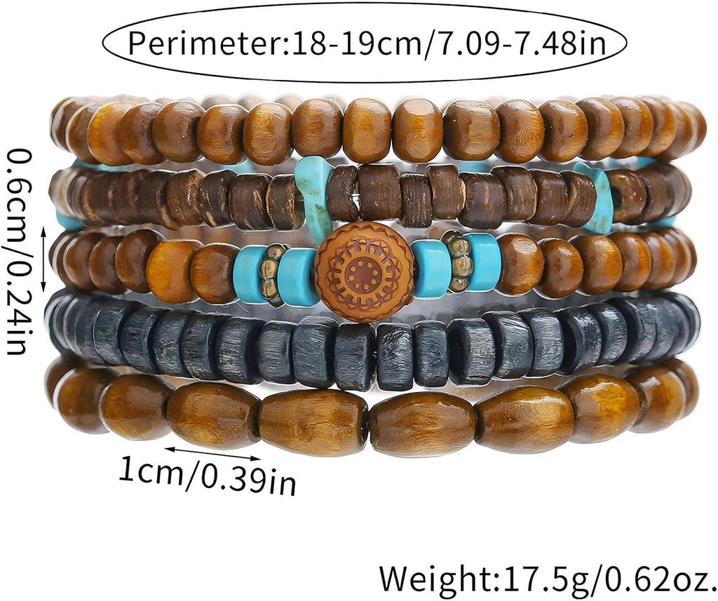 Puka Shell Bracelet for Men Wooden Bracelets Turquoise Stack Beaded Minimalist Trendy Jewelry for Friend Gift