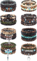 41/44 PCS Wooden Beaded Bracelets for Men, Larger Size Adjustable Punk Braided Wooden Bracelet, Bulk Wood Bangles Wristbands