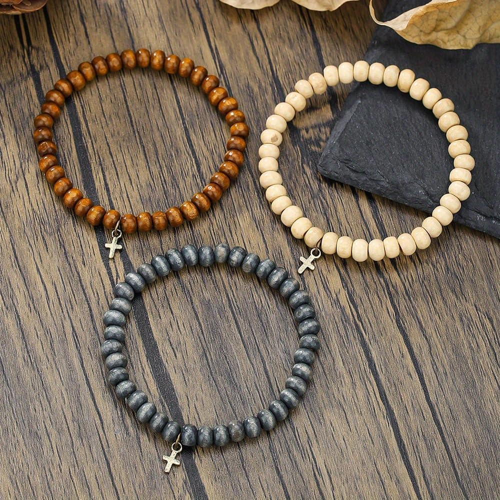 Puka Shell Bracelet for Men Wooden Bracelets Turquoise Stack Beaded Minimalist Trendy Jewelry for Friend Gift