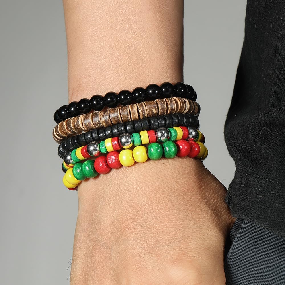 Multilayer Wooden Beaded Bracelet for Men and Women, Handmade Elastic Bracelet