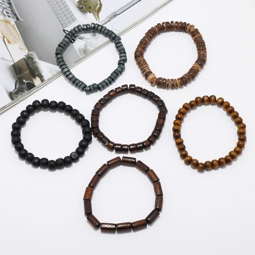 Multilayer Wooden Beaded Bracelet for Men and Women, Handmade Elastic Bracelet