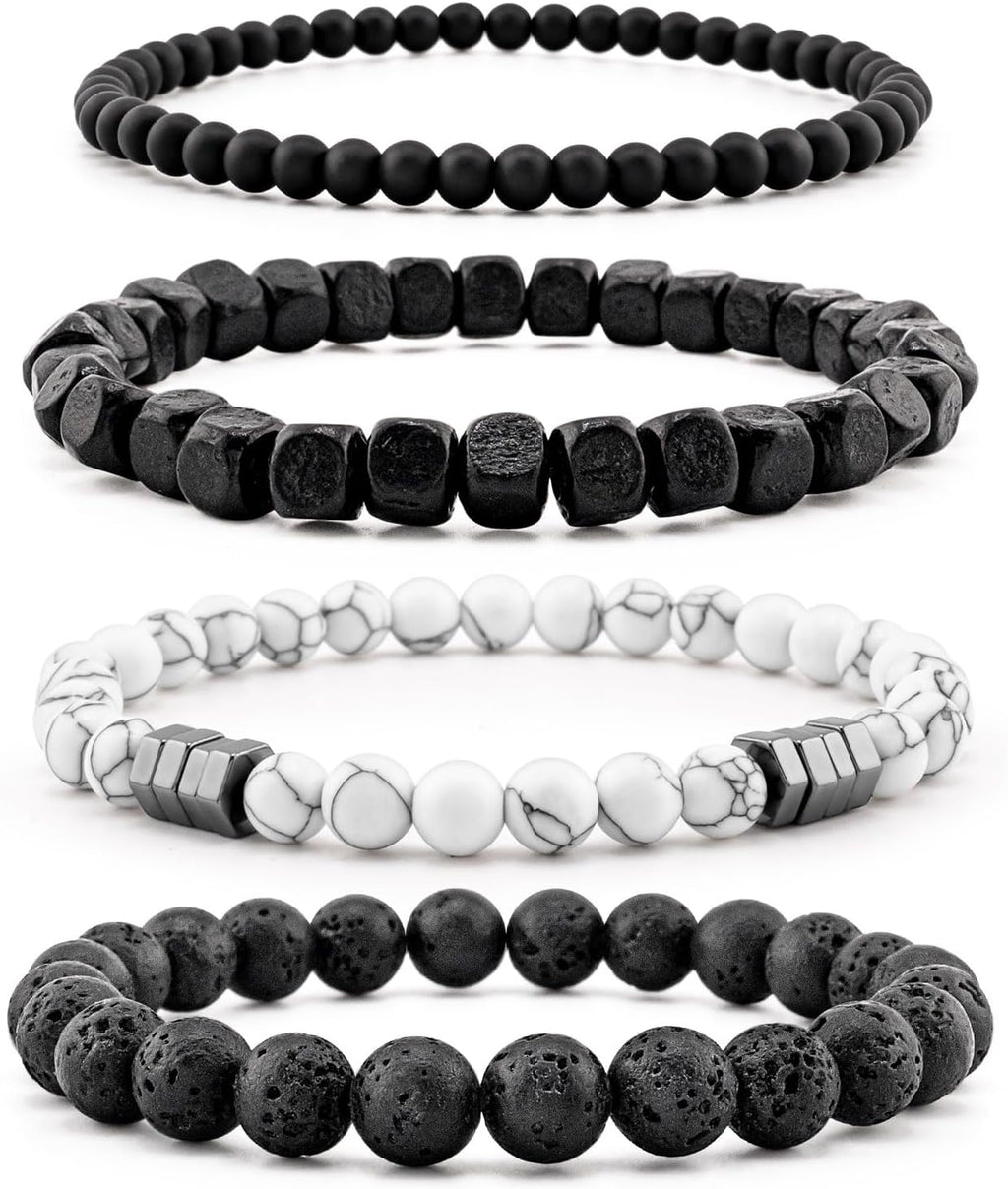 Men’s Hematite Bracelet Set Boho Multi - Tiger Eye/Matte Agate/Lava Rock Gifts for Birthday/Anniversary/Christmas