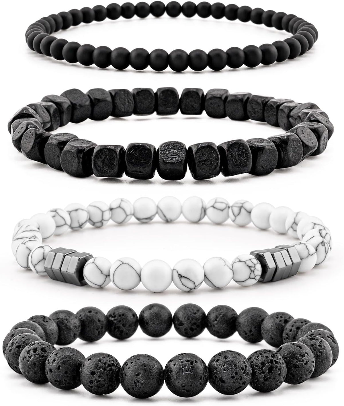 Men’s Hematite Bracelet Set Boho Multi - Tiger Eye/Matte Agate/Lava Rock Gifts for Birthday/Anniversary/Christmas