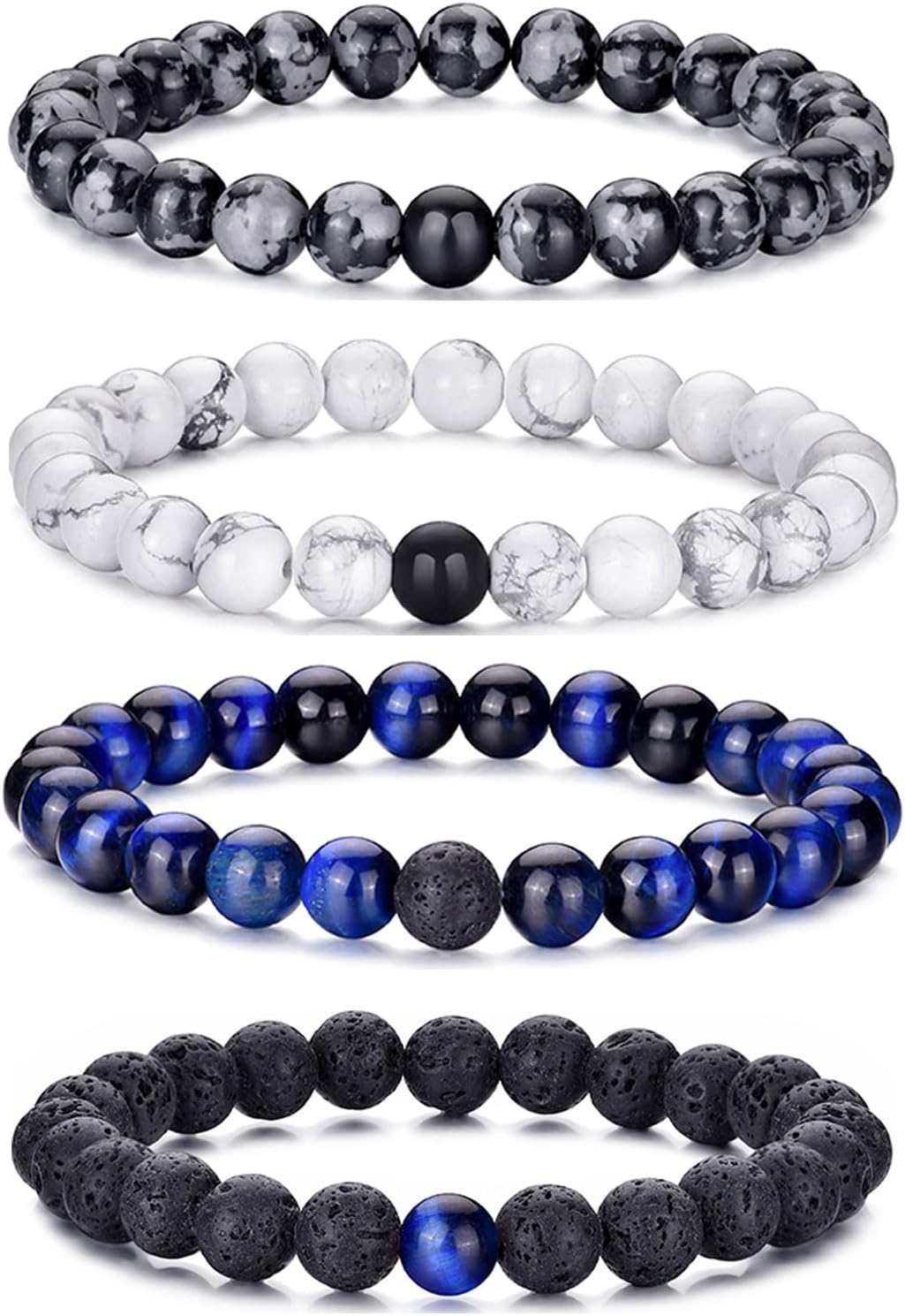 Tiger Eye Bracelet For Men 8MM Natural Stone Stretch Adjustable Black Crystal Beaded Bracelet for Men Women Gifts