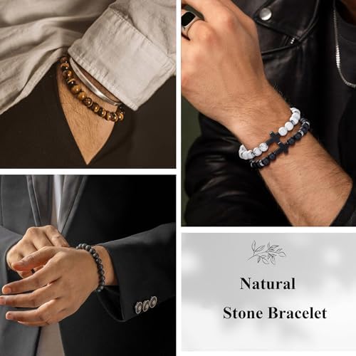 12PCS Beaded Bracelets for Men 8MM