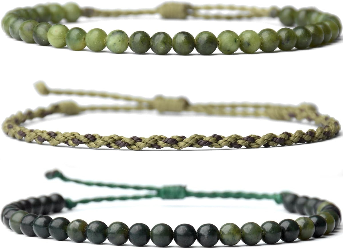 3 Pcs Handmade Natural Gemstone Beaded Bracelet, Adjustable Waterproof Rope Bracelet Set