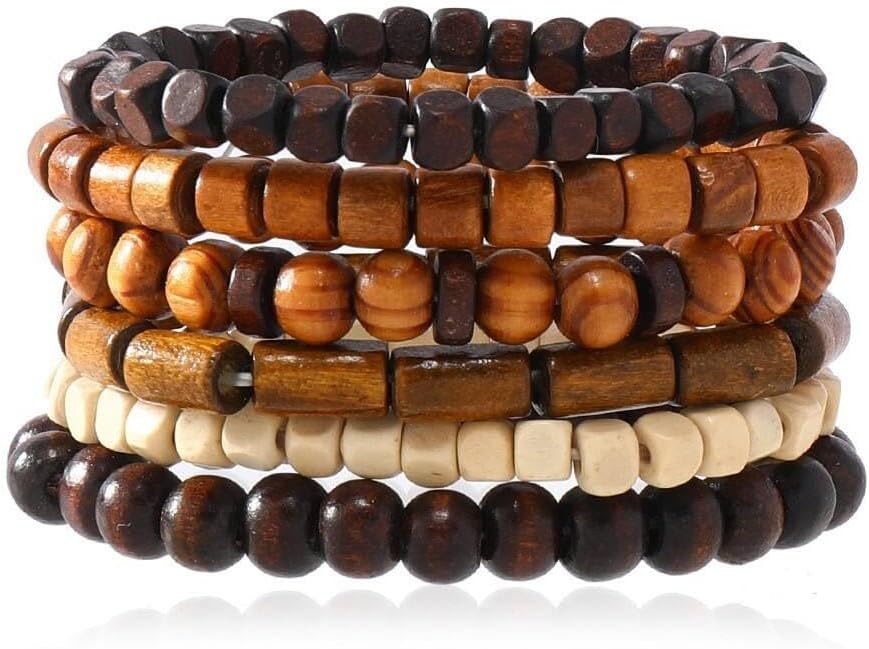 Multilayer Wooden Beaded Bracelet for Men Women Handmade Elastic Bracelet