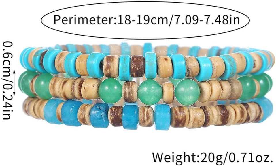Puka Shell Bracelet for Men Wooden Bracelets Turquoise Stack Beaded Minimalist Trendy Jewelry for Friend Gift