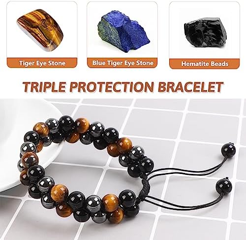 Tiger Eye Bracelets for Men Women, Triple Protection Bracelet