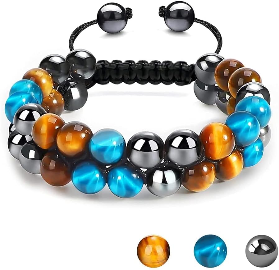 Tiger Eye Bracelets for Men Women, Triple Protection Bracelet