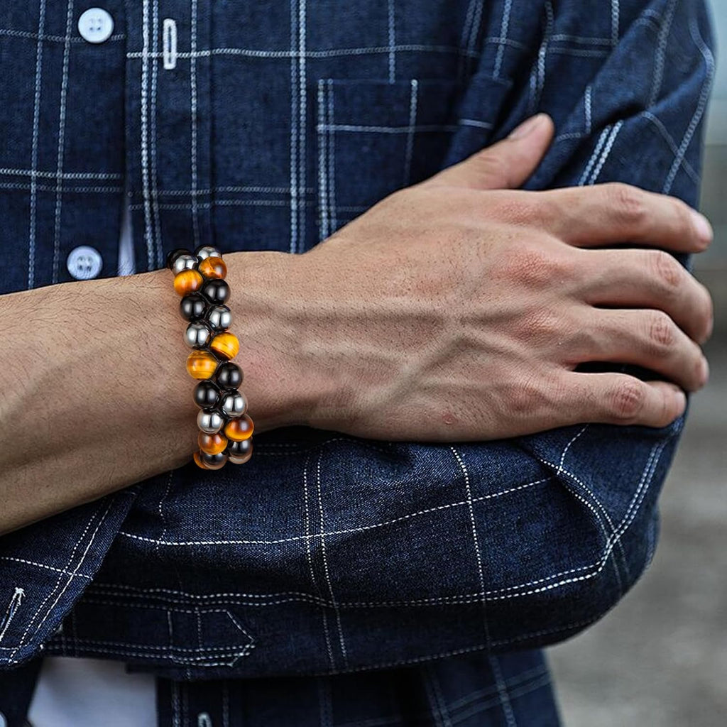 Tiger Eye Bracelets for Men Women, Triple Protection Bracelet