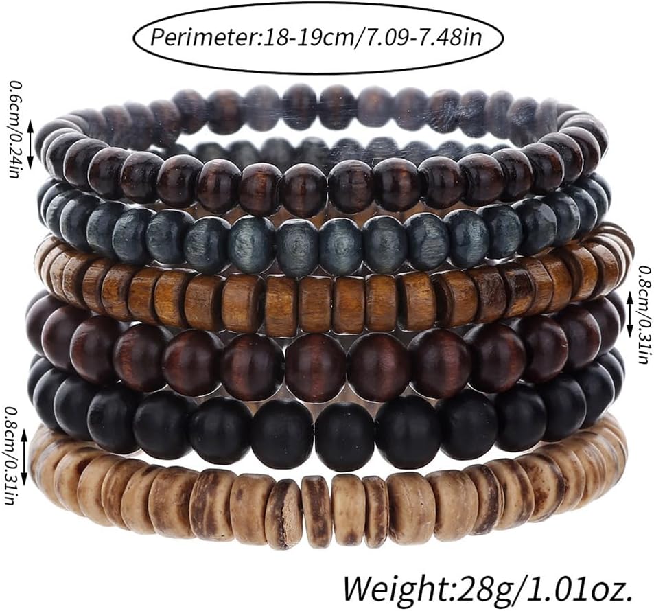 Puka Shell Bracelet for Men Wooden Bracelets Turquoise Stack Beaded Minimalist Trendy Jewelry for Friend Gift