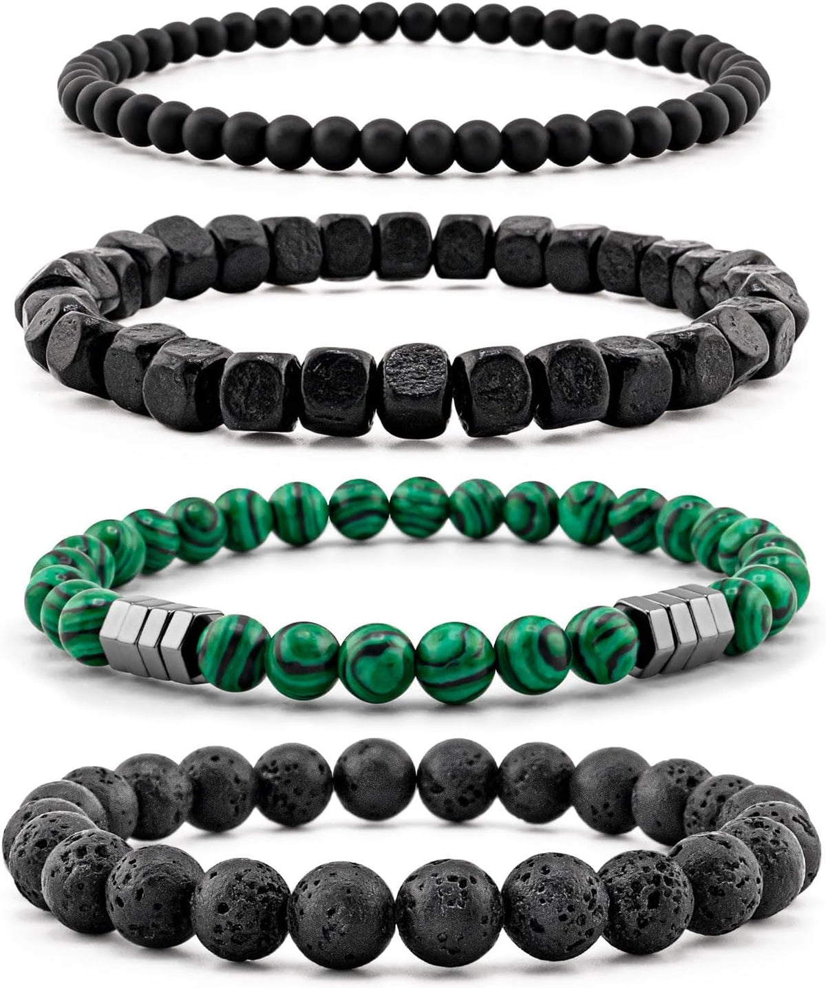 Men’s Hematite Bracelet Set Boho Multi - Tiger Eye/Matte Agate/Lava Rock Gifts for Birthday/Anniversary/Christmas