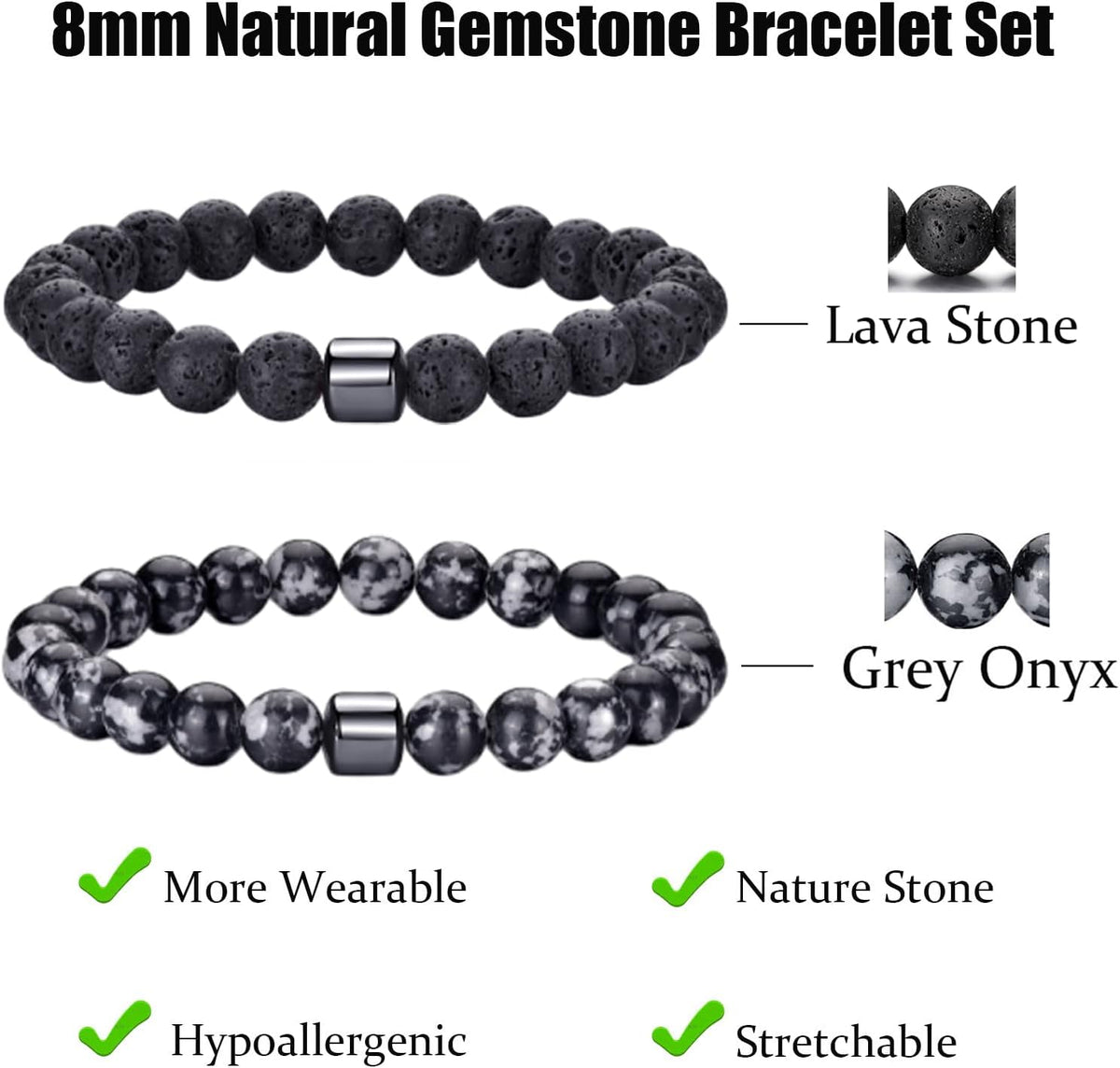 Tiger Eye Bracelet For Men 8MM Natural Stone Stretch Adjustable Black Crystal Beaded Bracelet for Men Women Gifts