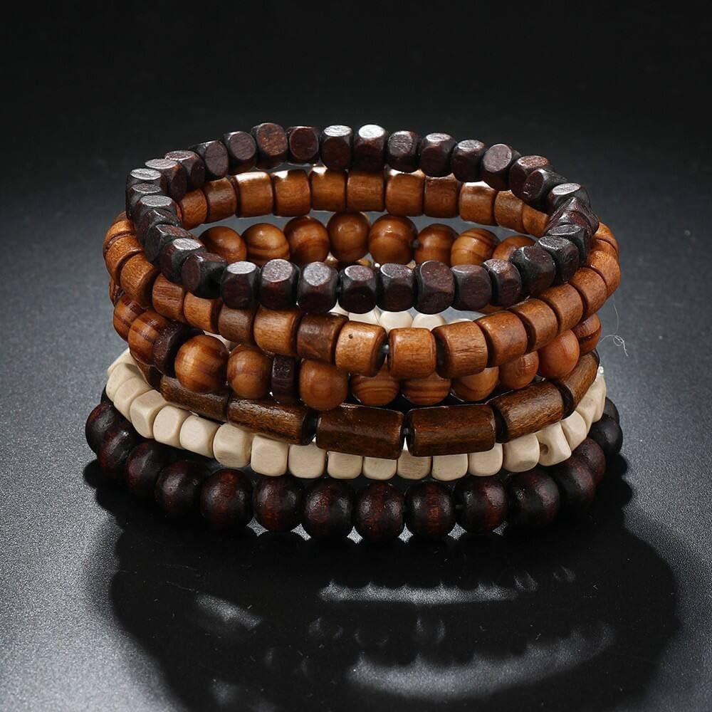Multilayer Wooden Beaded Bracelet for Men and Women, Handmade Elastic Bracelet