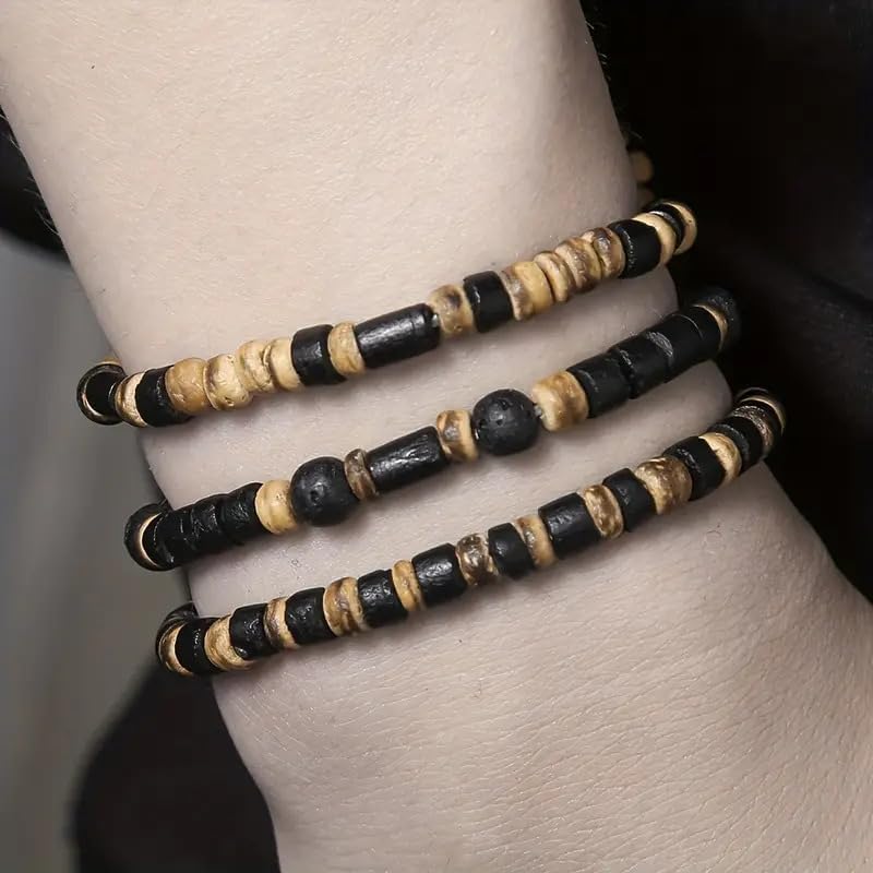 Puka Shell Bracelet for Men Wooden Bracelets Turquoise Stack Beaded Minimalist Trendy Jewelry for Friend Gift