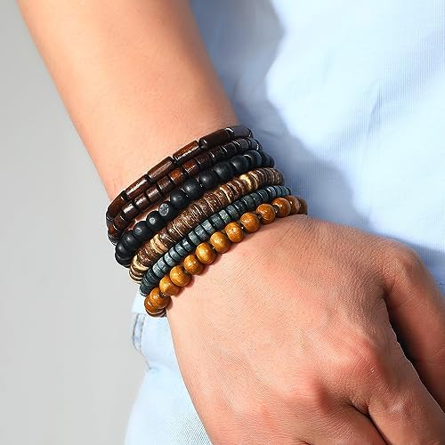 Multilayer Wooden Beaded Bracelet for Men and Women, Handmade Elastic Bracelet