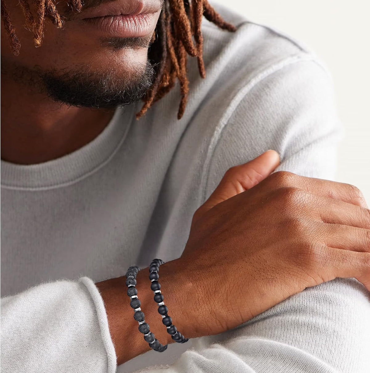 Tiger Eye Bracelet For Men 8MM Natural Stone Stretch Adjustable Black Crystal Beaded Bracelet for Men Women Gifts